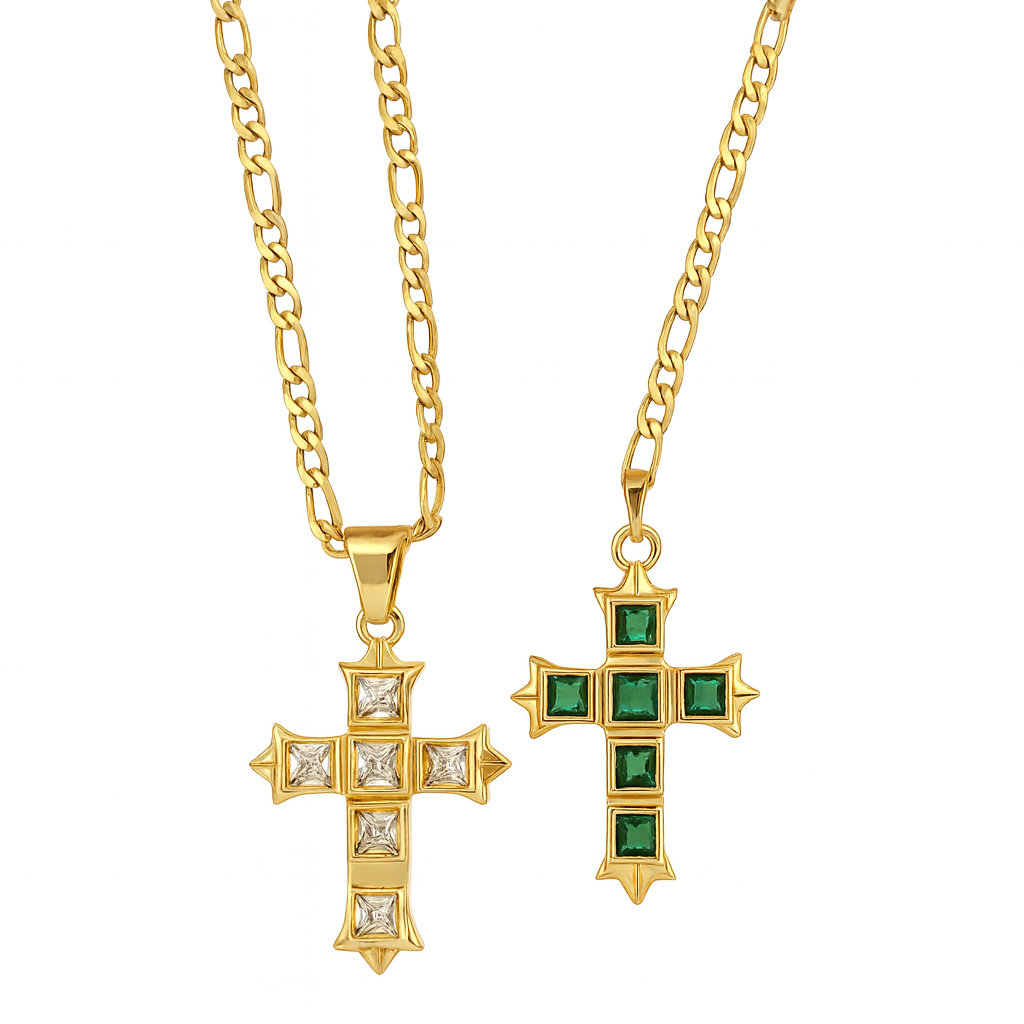 copy of stainless steel zircon cross pendant necklace