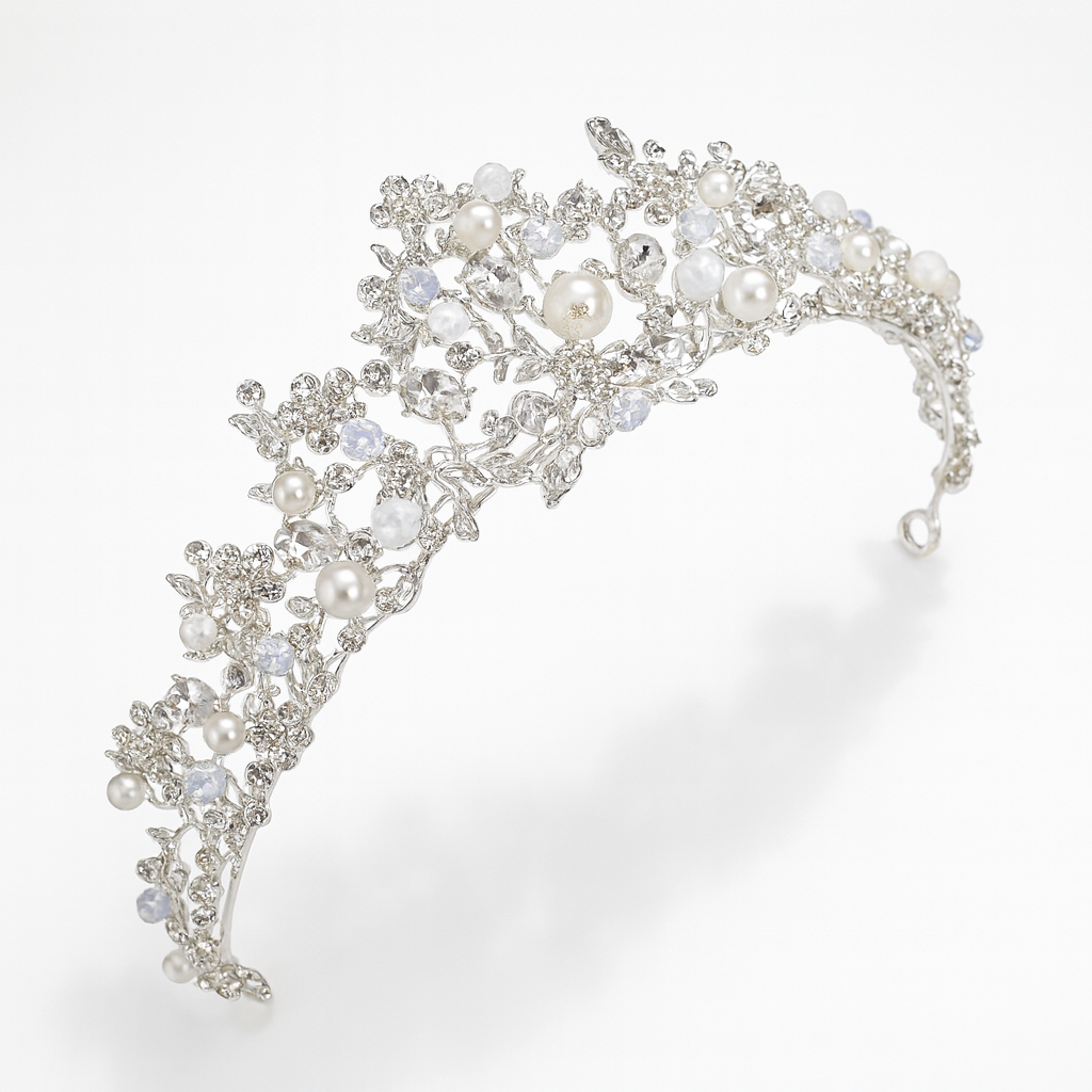 silver crystal bridal tiara with pearls headband wedding crown for brides marriage accessories