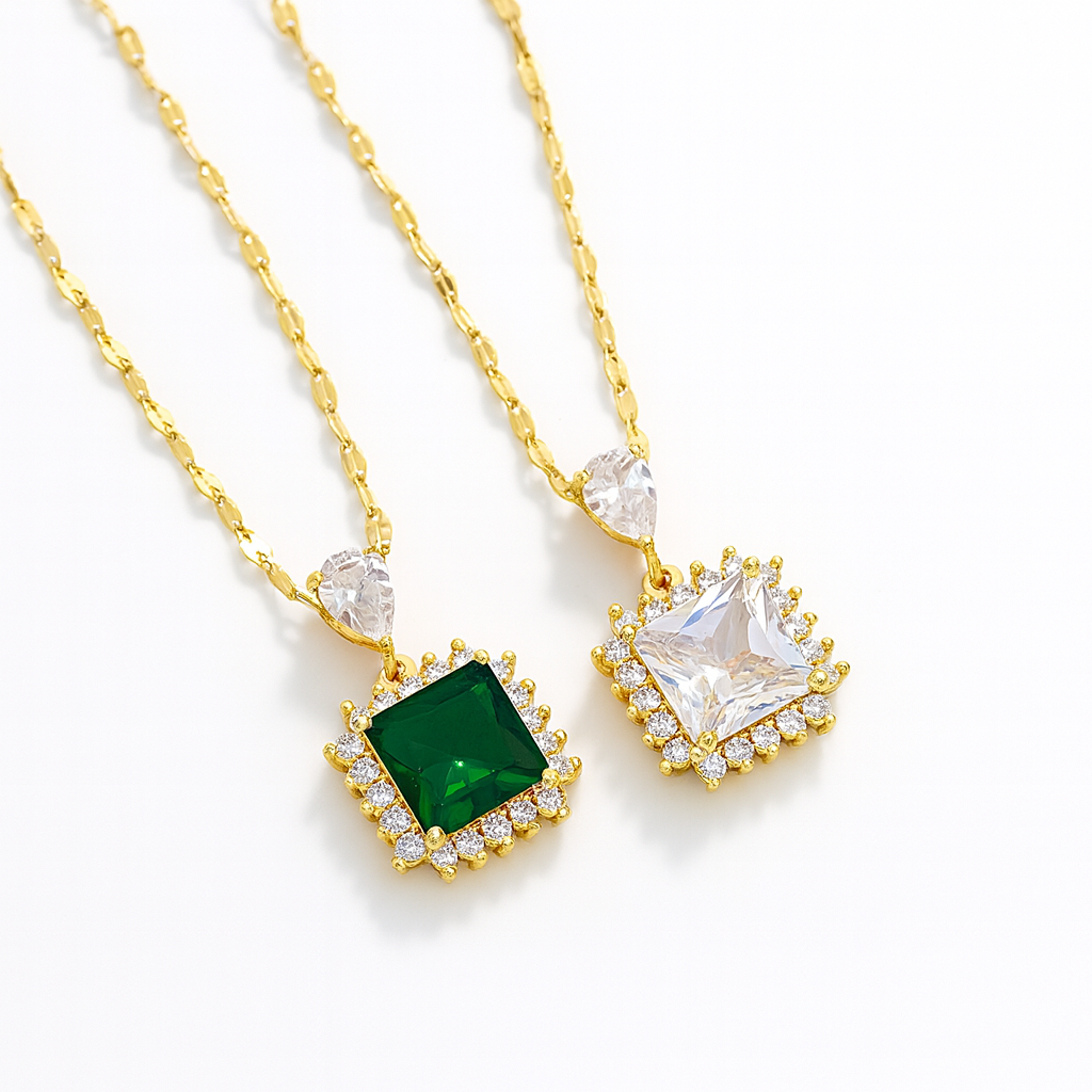 copy of elegant gold plated necklace with crystal pendant