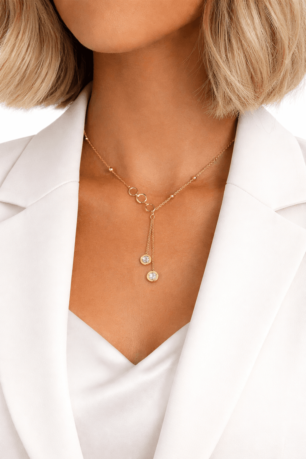 fashionable, simple, light luxury, versatile, long tassel with diamond inlaid circle pendant, titanium steel irregular necklace fashionable, simple, light luxury, versatile, long tassel with diamond inlaid circle pendant, titanium steel irregular necklace